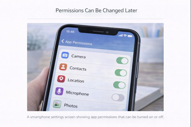A smartphone settings screen showing app permissions that can be turned on or off.