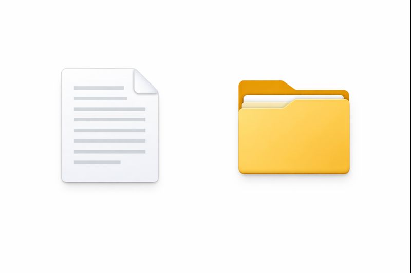 A single document next to a folder, showing files and folders