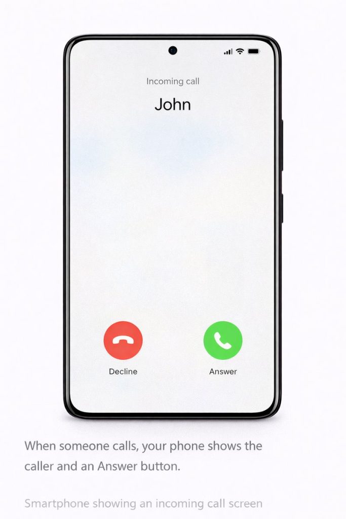 Smartphone showing an incoming call screen
