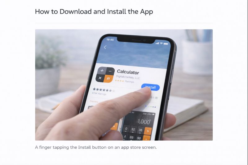 A finger tapping the Install button on an app store screen.