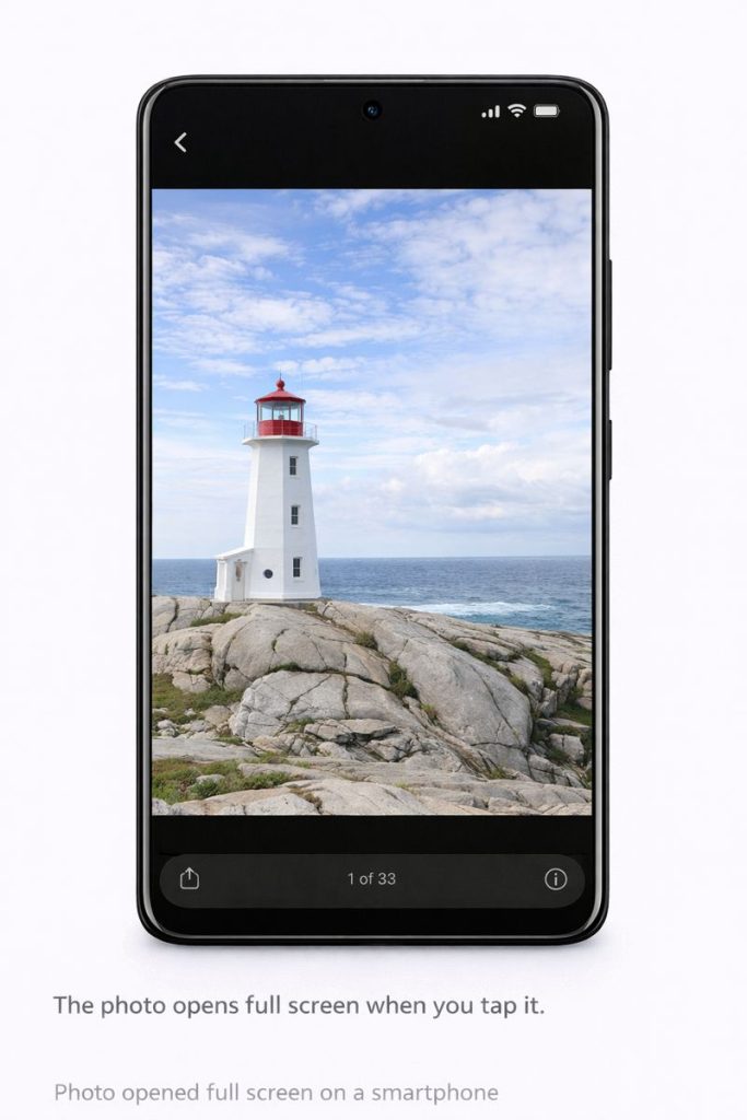 Photo opened full screen on a smartphone