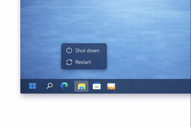 Power menu showing shut down and restart options