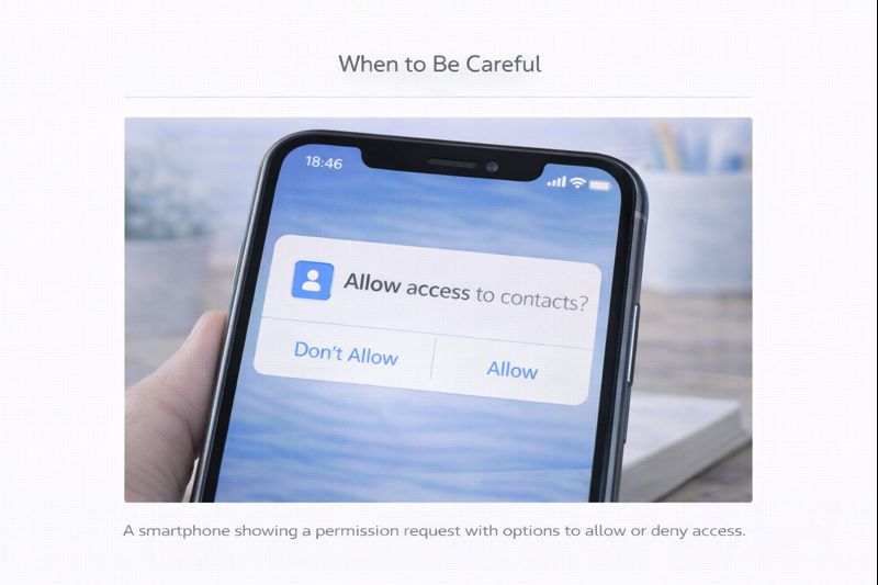A smartphone showing a permission request with options to allow or deny access.