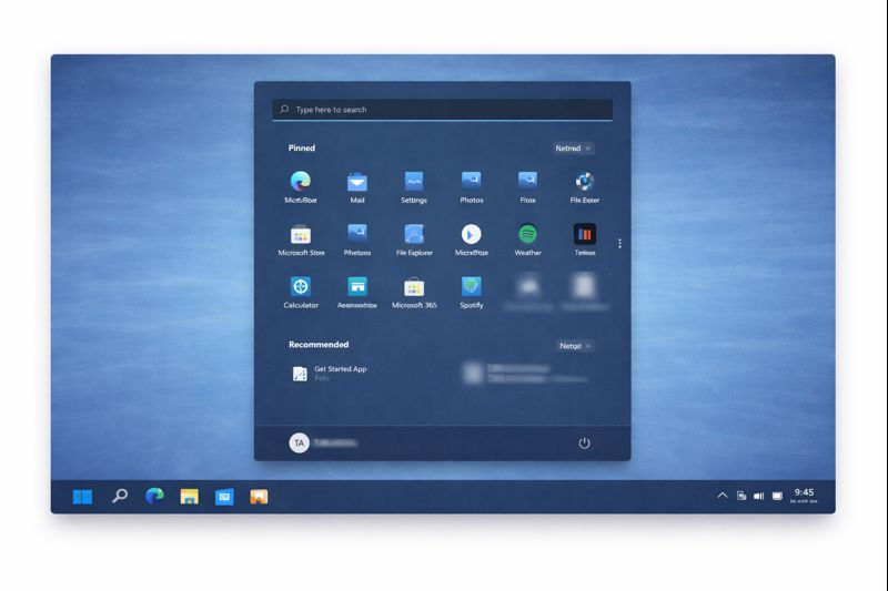 Start menu open on a computer screen