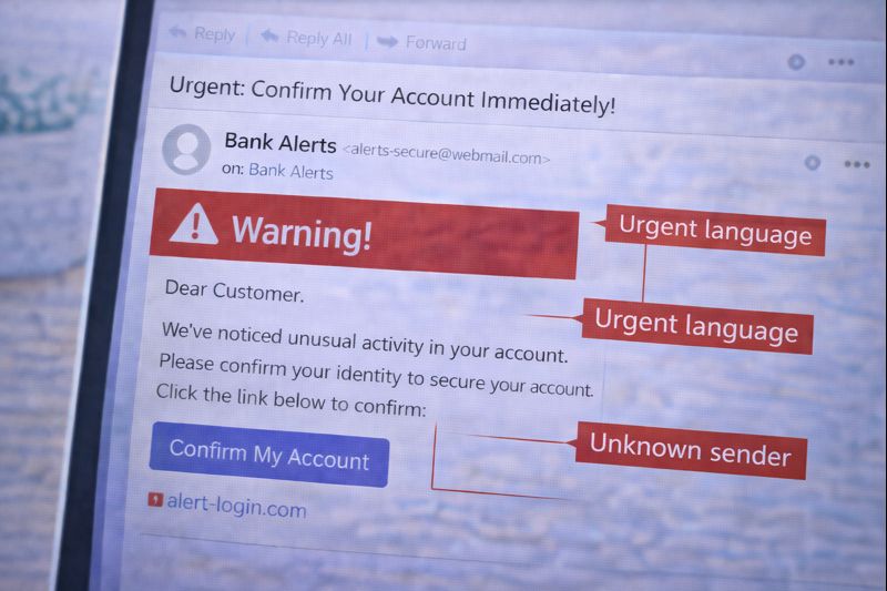 A message showing warning signs such as urgent language and spelling mistakes.