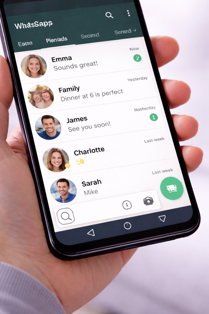 WhatsApp chats on a smartphone screen