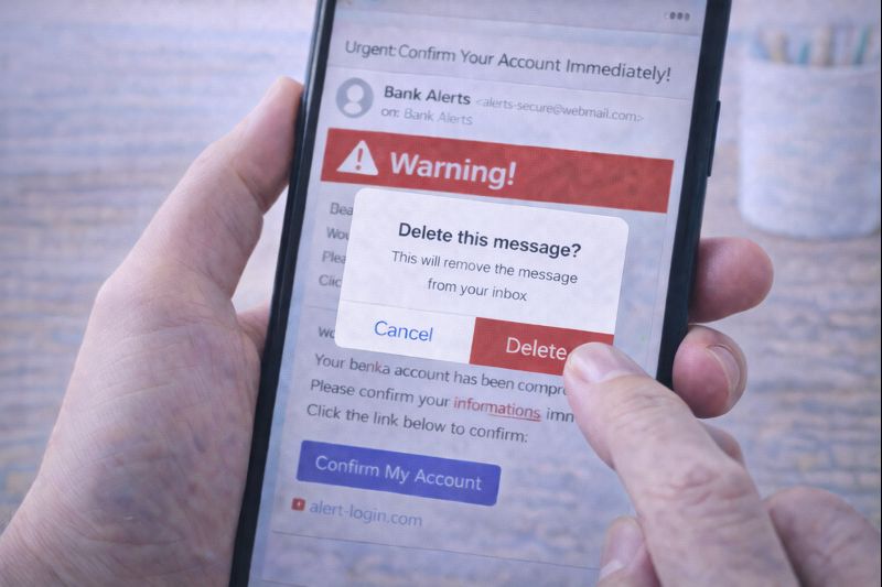 A person calmly deleting a message on a phone.
