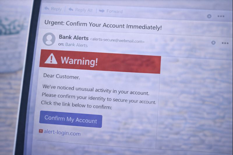 A suspicious email message displayed on a computer screen.