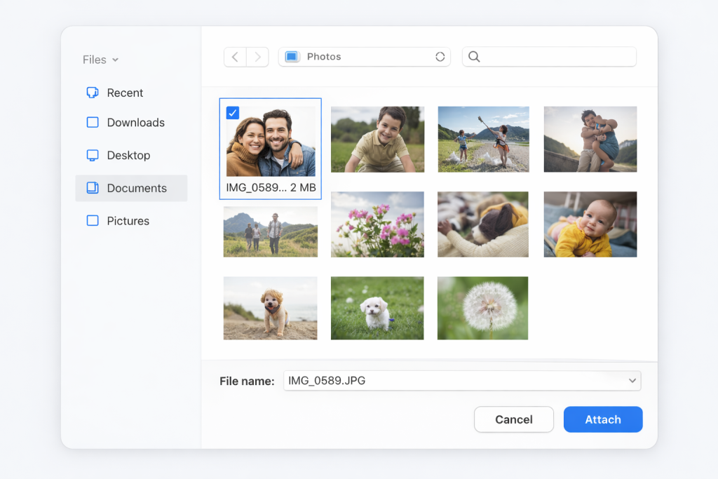 choosing a photo to attach to an email