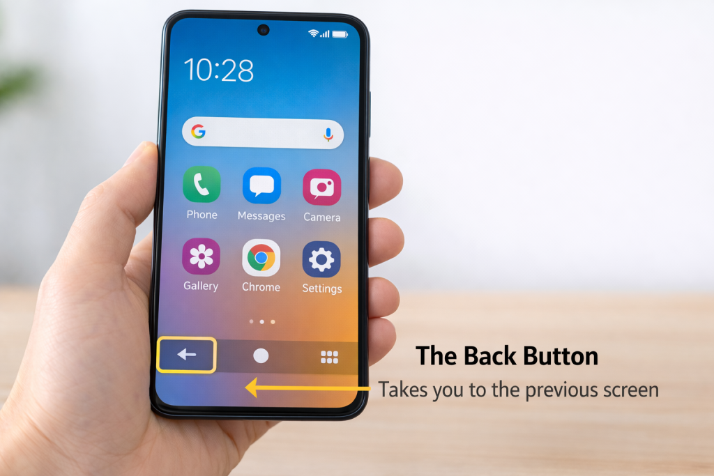 Samsung smartphone back button used to go to the previous screen or page