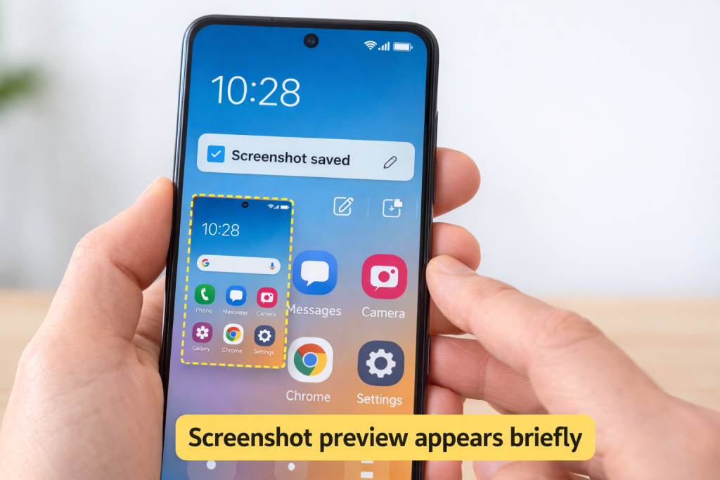 screenshot preview appearing on a smartphone screen after capture
