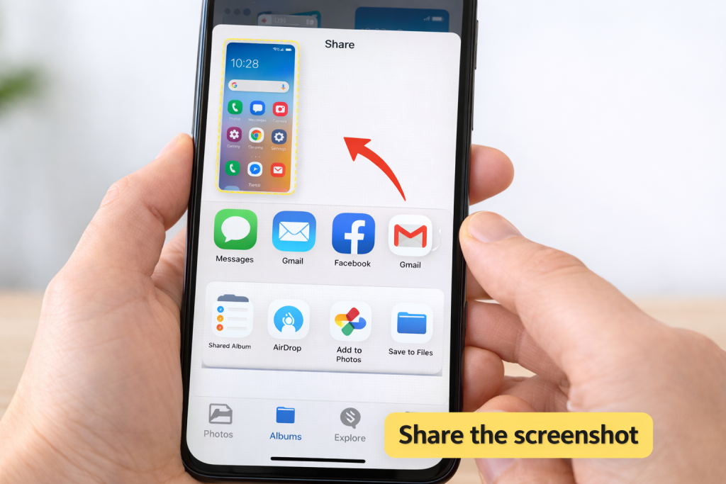 sharing a screenshot from a smartphone using the share menu