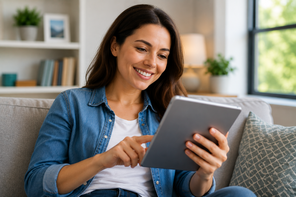 happy person using tablet smoothly after improving performance