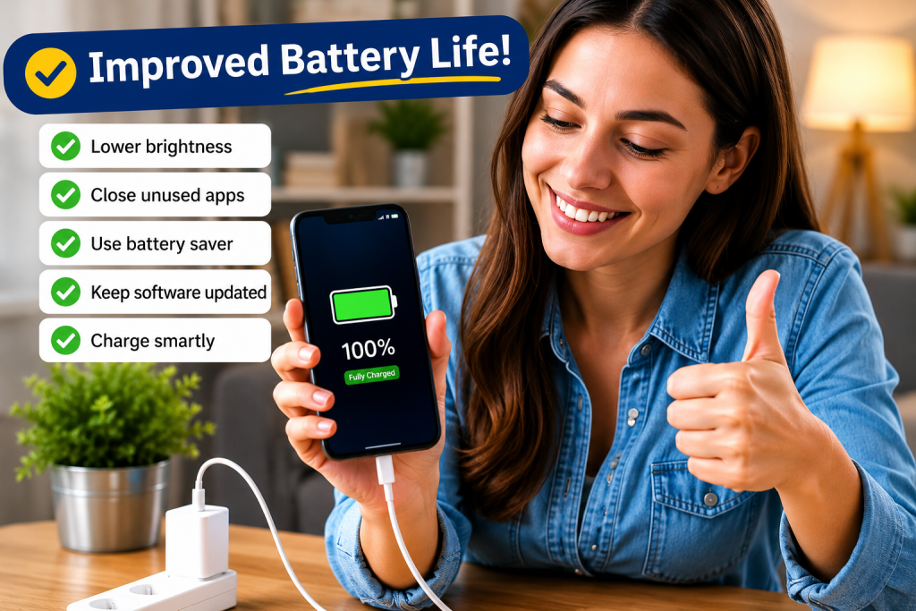 person charging smartphone after improving battery life