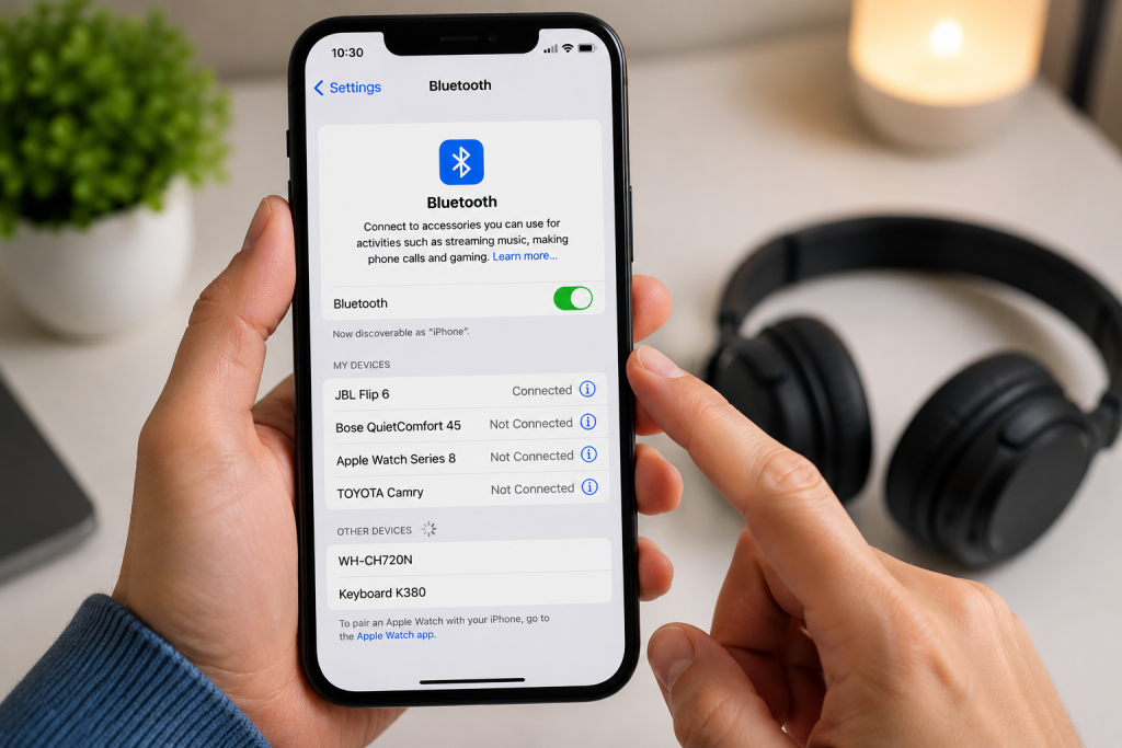 smartphone Bluetooth settings screen showing available devices