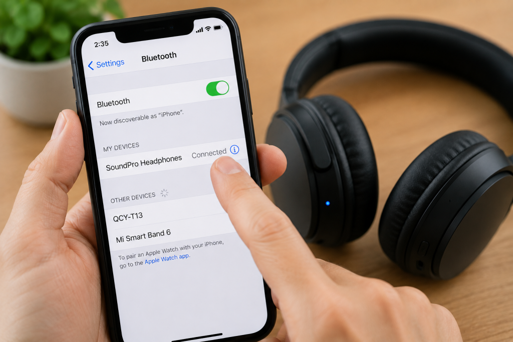 smartphone connecting to Bluetooth headphones successfully