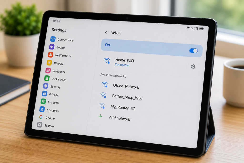 tablet connected to Wi-Fi while loading quickly