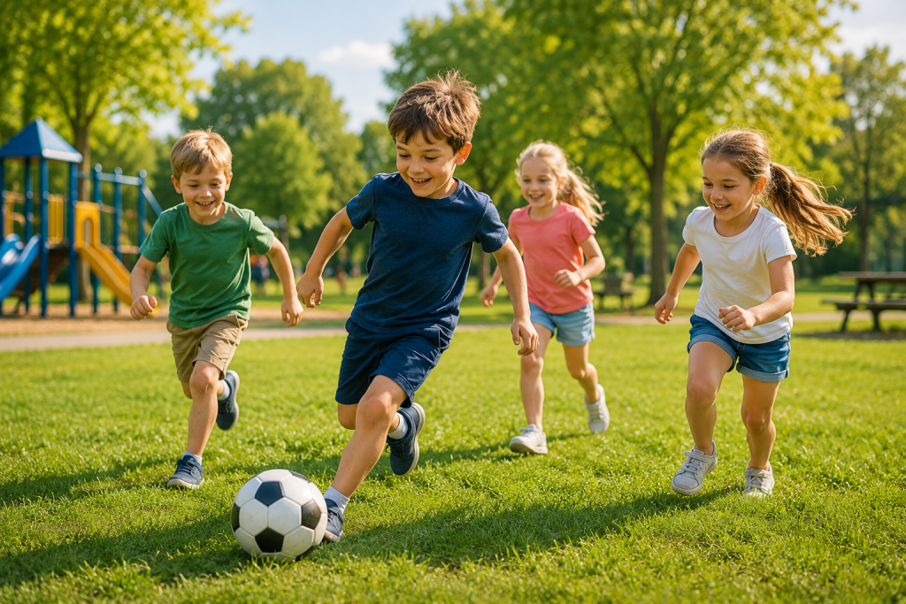 Children balancing screen time with outdoor activities.