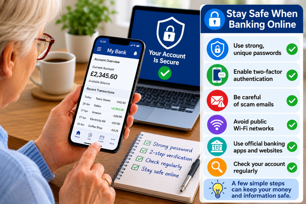 Person reviewing recent transactions in a banking app and checking account activity for suspicious payments.