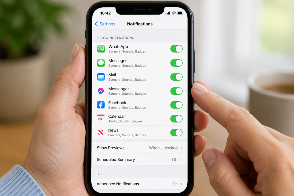 Smartphone notification settings showing app notifications switched on.