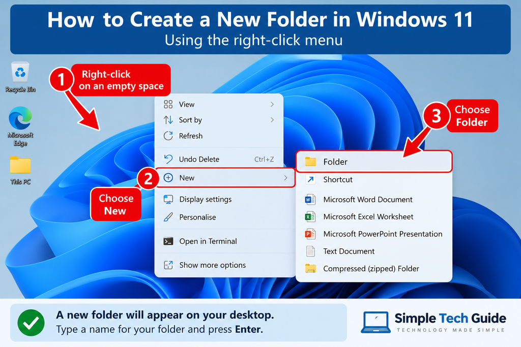 How to create a new folder in Windows 11 using the right-click menu