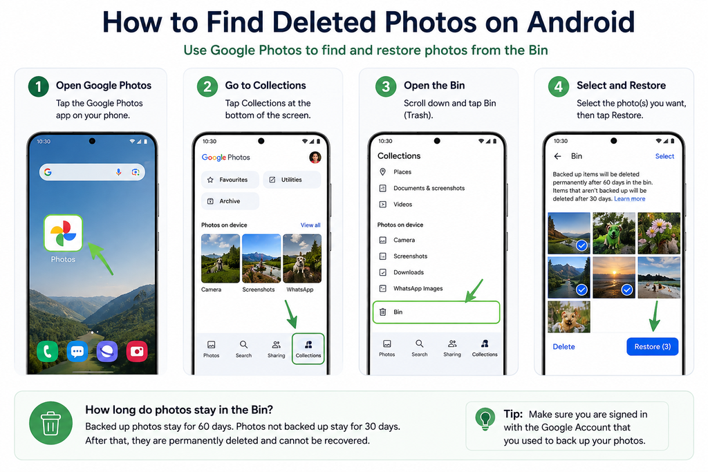 How to restore a deleted photo from the Google Photos Bin on Android