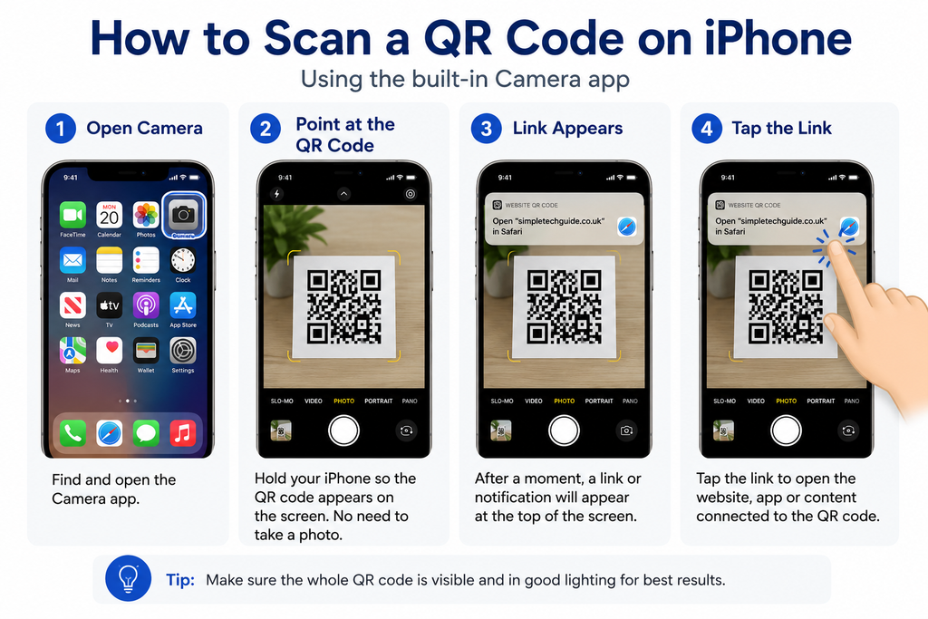 How to scan a QR code using the Camera app on an iPhone