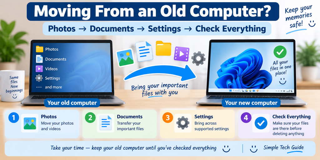 Moving photos documents and files from an old computer to a new Windows PC