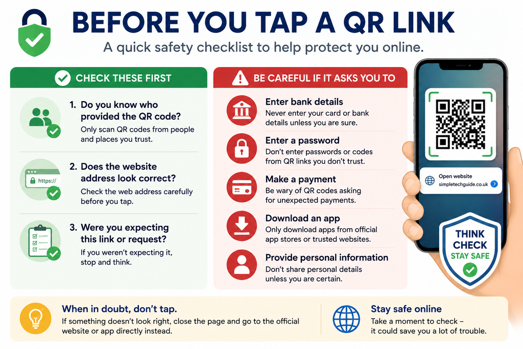 Safety checklist to use before opening a link from a QR code