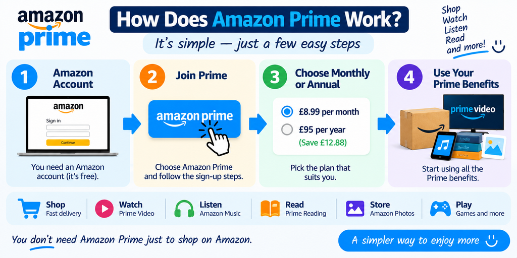 Simple diagram explaining how Amazon Prime membership works