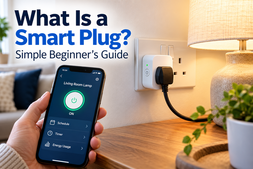 Smart plug connected to a lamp in a UK wall socket