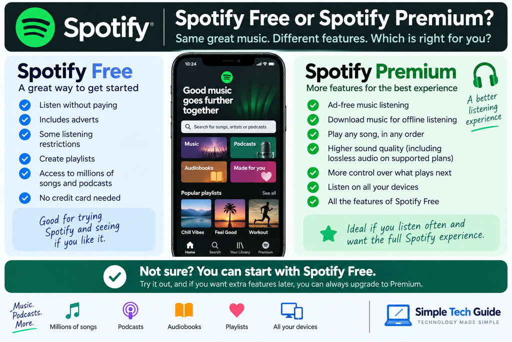 Spotify Free and Spotify Premium comparison for beginners