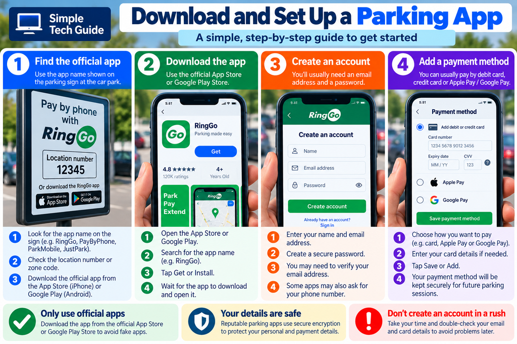 How to find and set up the correct parking app safely