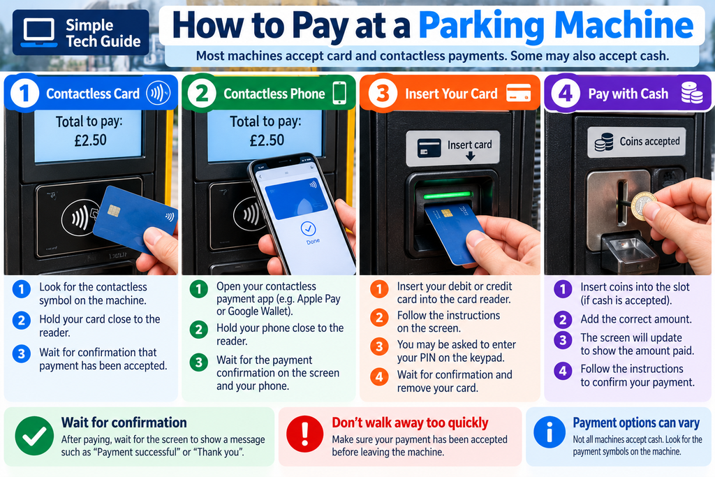  How to pay at a car park machine using card contactless phone or cash