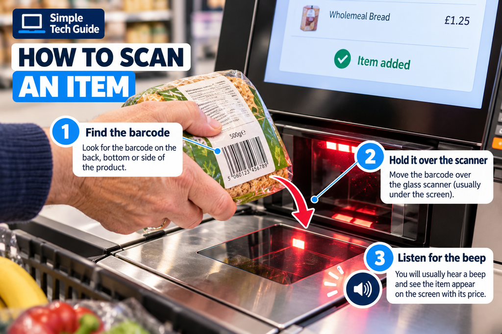 How to scan a barcode at a supermarket self-service checkout